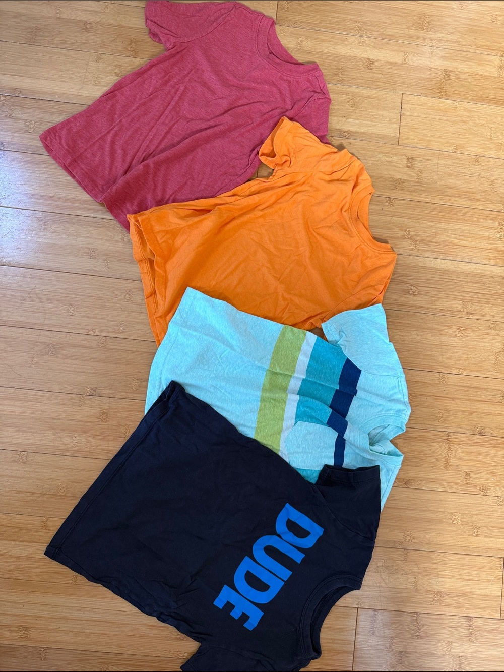 Kids 4-Pack Casual Tee Set - Red, Orange, Light Blue Stripe, navy DUDE 5T